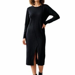 Riva Black Knit Women's Long-Sleeve Midi Dress  Size S